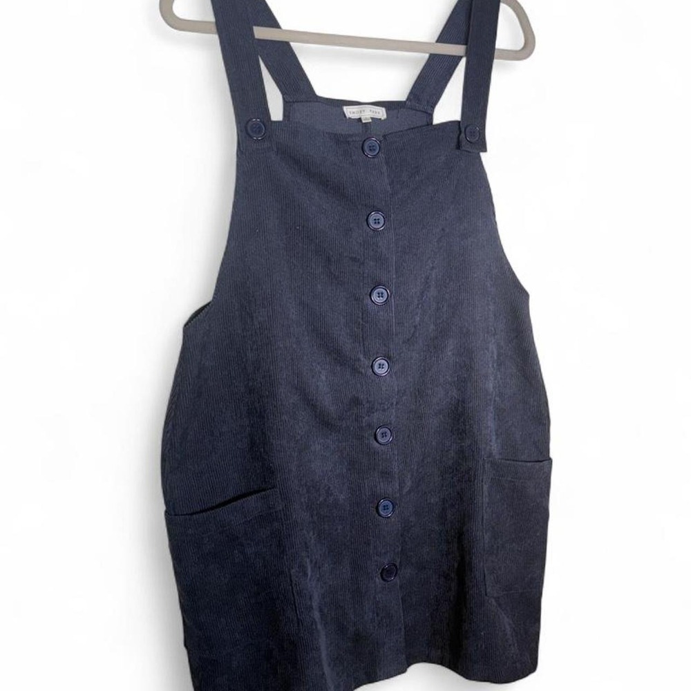 Navy Blue Ribbed Overall Dress Full Button-down Size Large